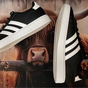 Adidas Men's Black Sneakers with White Stripes